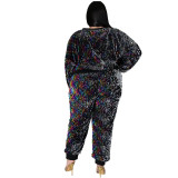 Plus Size Sequin Two Piece Pants Set with Mask