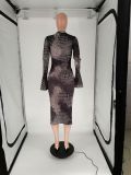 Print Flare Sleeve Bodycon Midi Dress