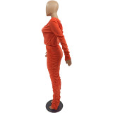 Velvet Orange Ruched Zip Up Crop Top and Pants Set