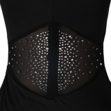 Rhinestone Mesh Patchwork Sexy Club Jumpsuit