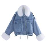 Winter Warm Fleece Lining Oversize Blue Denim Jacket