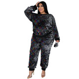 Plus Size Sequin Two Piece Pants Set with Mask