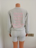 Gray Print Sweatshirt and Shorts Two Piece Set