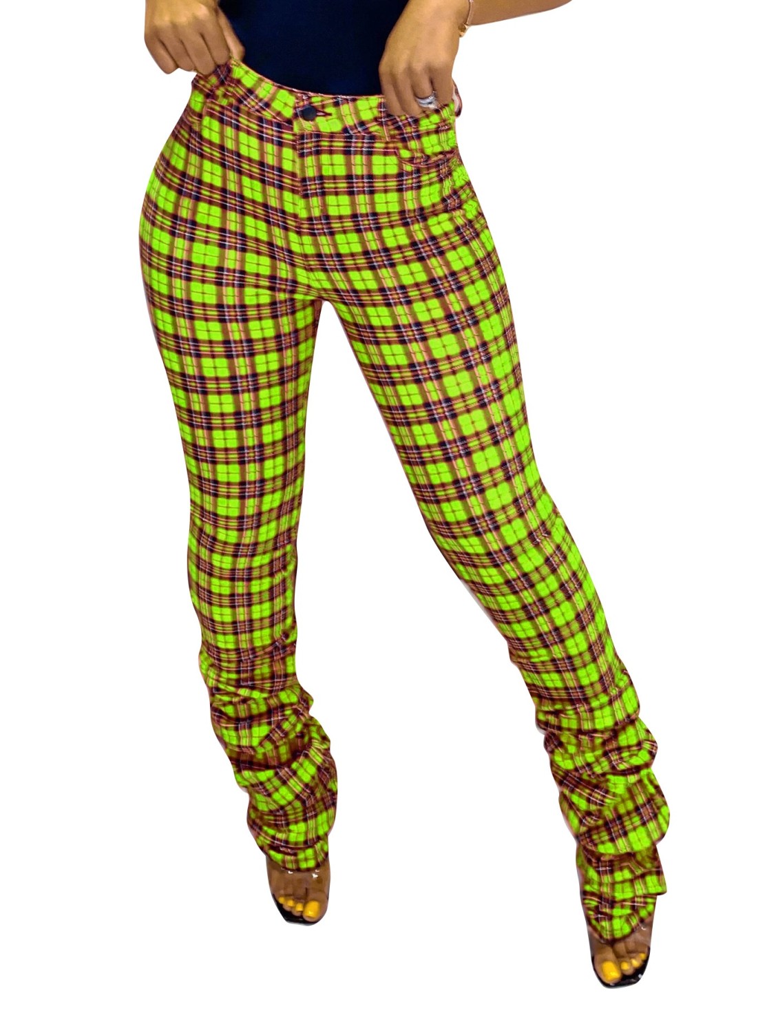 Fashion Plaid High Waist Stack Pants On Sale For US$ 7.58 - www.lover-pretty.com