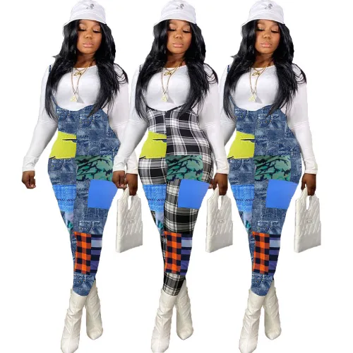 Casual Print Suspender Pants