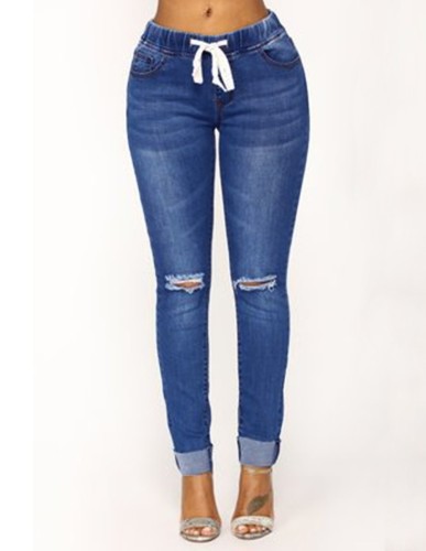 Wholesale Blue Ripped Fashion Jeans
