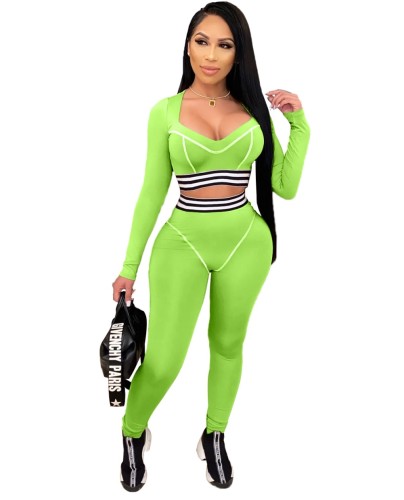 Contrast Bodycon Crop Top and High Waist Pants Two Piece Set