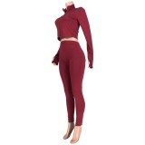 Plain Two Piece Tight Crop Top and Pants Set