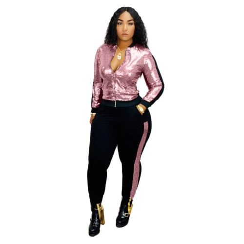 Sequin Contrast Zip Up Tracksuit