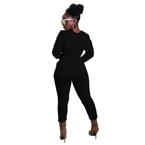 Plain Color Long Sleeve Top and Pants Two Piece Set