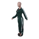 Stripes Trim Ruffle Slit Sides Zipper Tracksuit