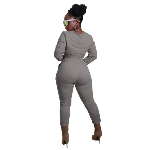 Plain Color Long Sleeve Top and Pants Two Piece Set