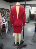 Red Bishop Sleeve V Back Ruched Mini Dress