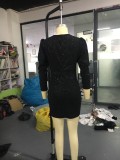 Long Sleeve V Neck Black Ruched Mini Dress