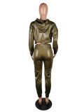 Hot Sale Sexy Leather Hooded Top and Pants Set