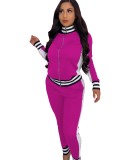 Stripes Trim Contrast High Neck Zipper Tracksuit