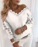 Hot Sale White V-Neck Hollow Out Knit Top