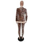 Leopard Print Two Piece Button Up Jacket and Pants Set