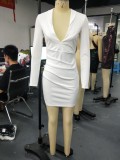 Hot Sale White Formal V-Neck Ruched Mini Dress