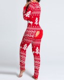 Christmas Tree Print Pajamas Onesie Homewear with Butt Flap