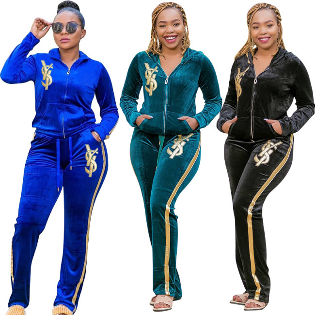 Plus Size Velvet Tracksuits with Embroidered Letter