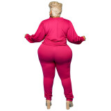 Plus Size Pure Color Bubble Sleeve Two Piece Pants Set