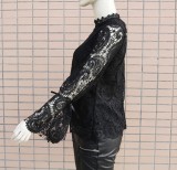 Black Lace Top with Hollow Out Sleeves