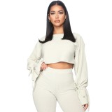 Pure Solid Crop Top and Pants Two Piece Outfits