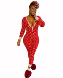 Christmas Polka Dot Print Pajamas Jumpsuit for Women