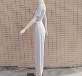 Casual Solid Color Crop Top and Wide Leg Pants Set