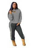 Casual Solid Hooded Top and Side Striped Pants Set