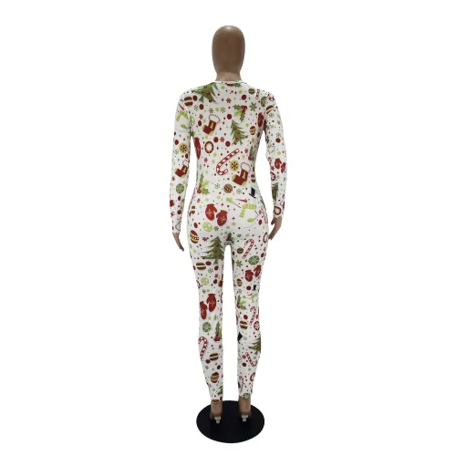 Christmas Print V-neck Onesie Pajama for Women