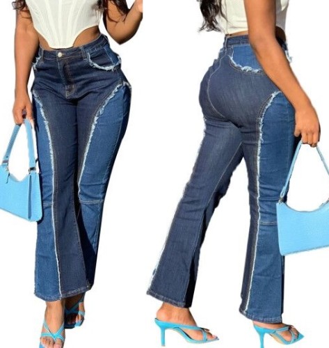 Stylish Contrast Flare Bottom Jeans