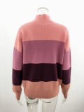 Colorblock High Neck Loose Pullover Sweater Top