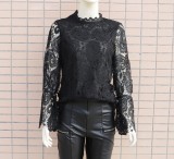 Black Lace Top with Hollow Out Sleeves