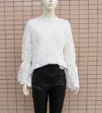 White Lace Top with Hollow Out Sleeves