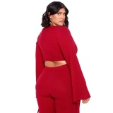 Pure Solid Crop Top and Pants Two Piece Outfits