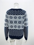 Christmas Print Pullover Sweater Knitted Top for Women