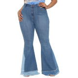 Plus Size High Waist Contrast Bell Bottom Jeans