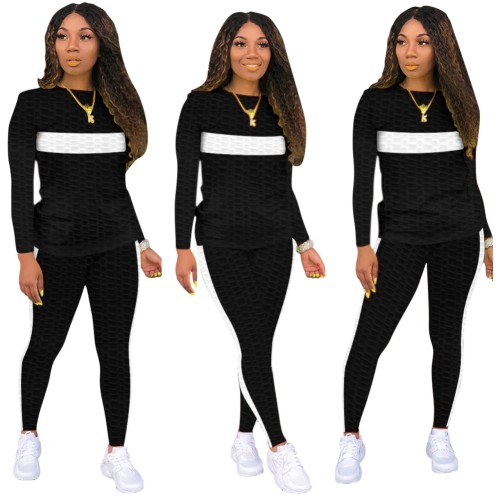 Contrast Panel Leisure Top and Pants Set