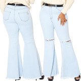 Plus Size High Waist Ripped Bell Bottom Jeans