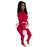 White and Red Splicing Top and Pants Casual Two Piece Set