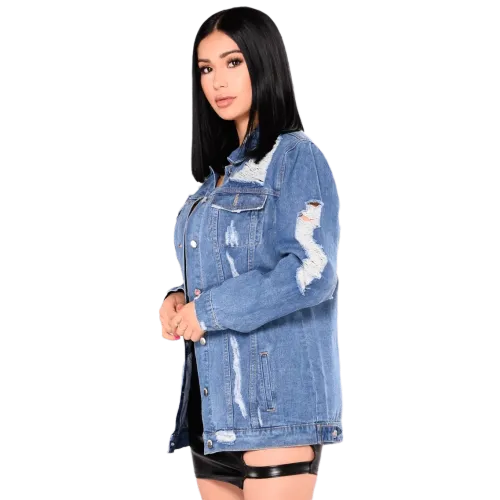 StylishButton Up Distressed Blue Denim Jacket