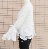 White Lace Top with Hollow Out Sleeves