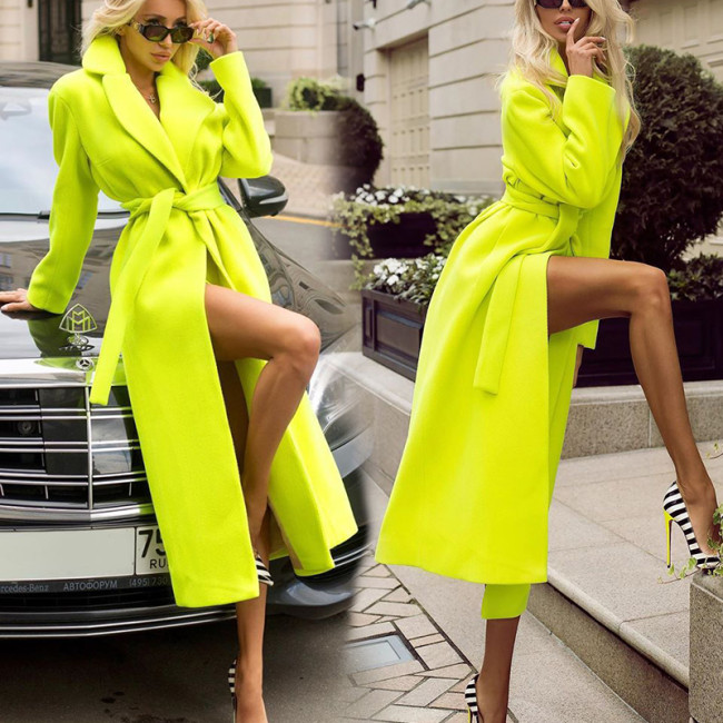 Winter Fashion Green Belted Long Coat