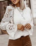 White Lace Top with Hollow Out Sleeves