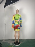 Sexy Map Print Slit Cuff Lace Up Slinky Dress