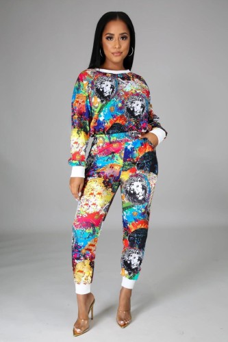 Paints Print Casual Top and Pants Two Piece Outfits