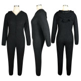 Winter Black Warm Fleece Jumpsuit Pajama Loungewear