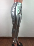 Patent PU Leather Sexy High Waist Slit Pants